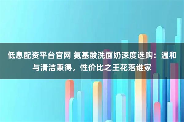低息配资平台官网 氨基酸洗面奶深度选购：温和与清洁兼得，性价比之王花落谁家